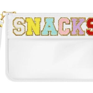 White 'SNACKS' Glitter Letter Clear Pouch